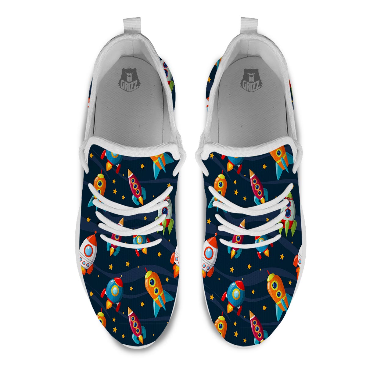 Rockets Space Print Pattern White Athletic Shoes-grizzshop