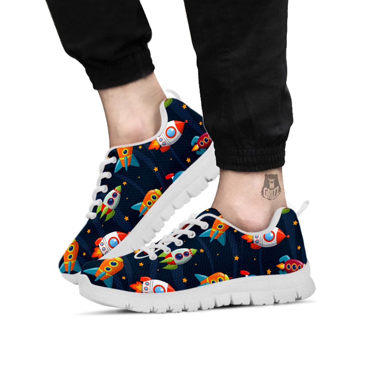 Rockets Space Print Pattern White Sneaker-grizzshop