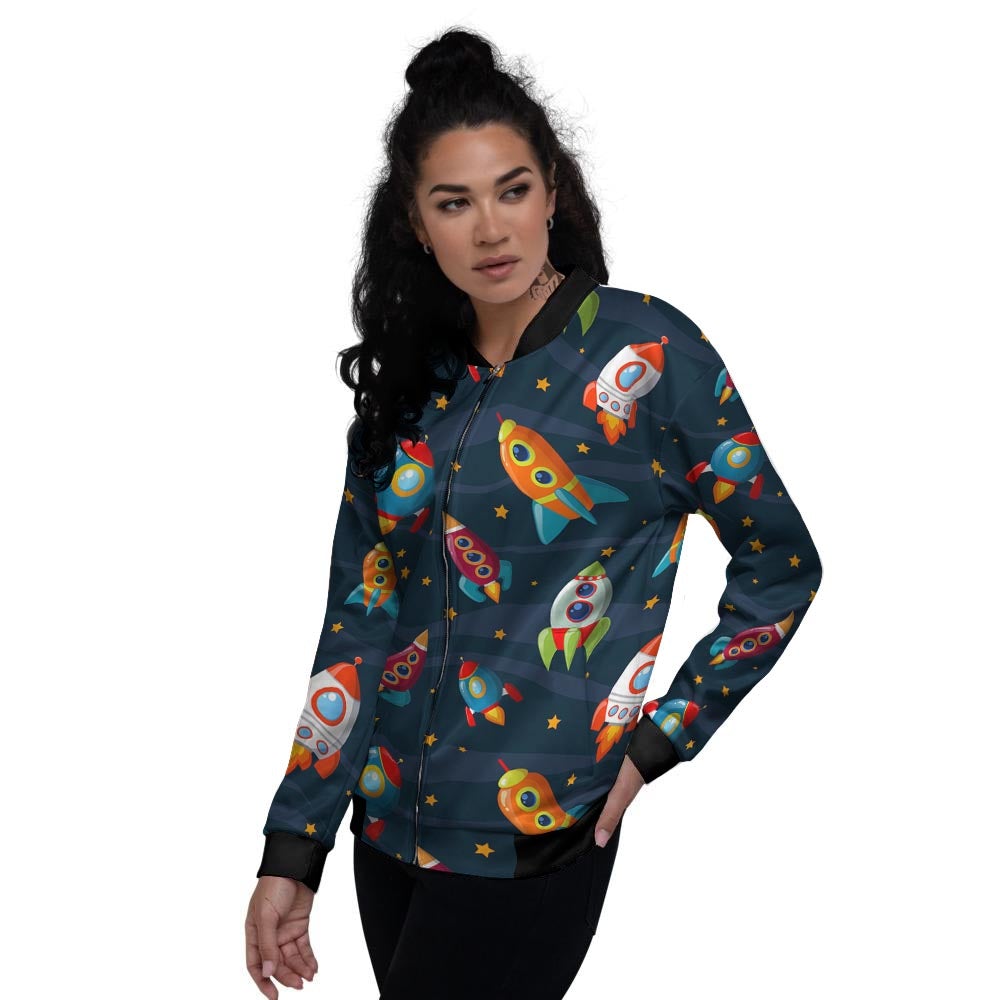 Rockets Space Print Pattern Women's Bomber Jacket-grizzshop
