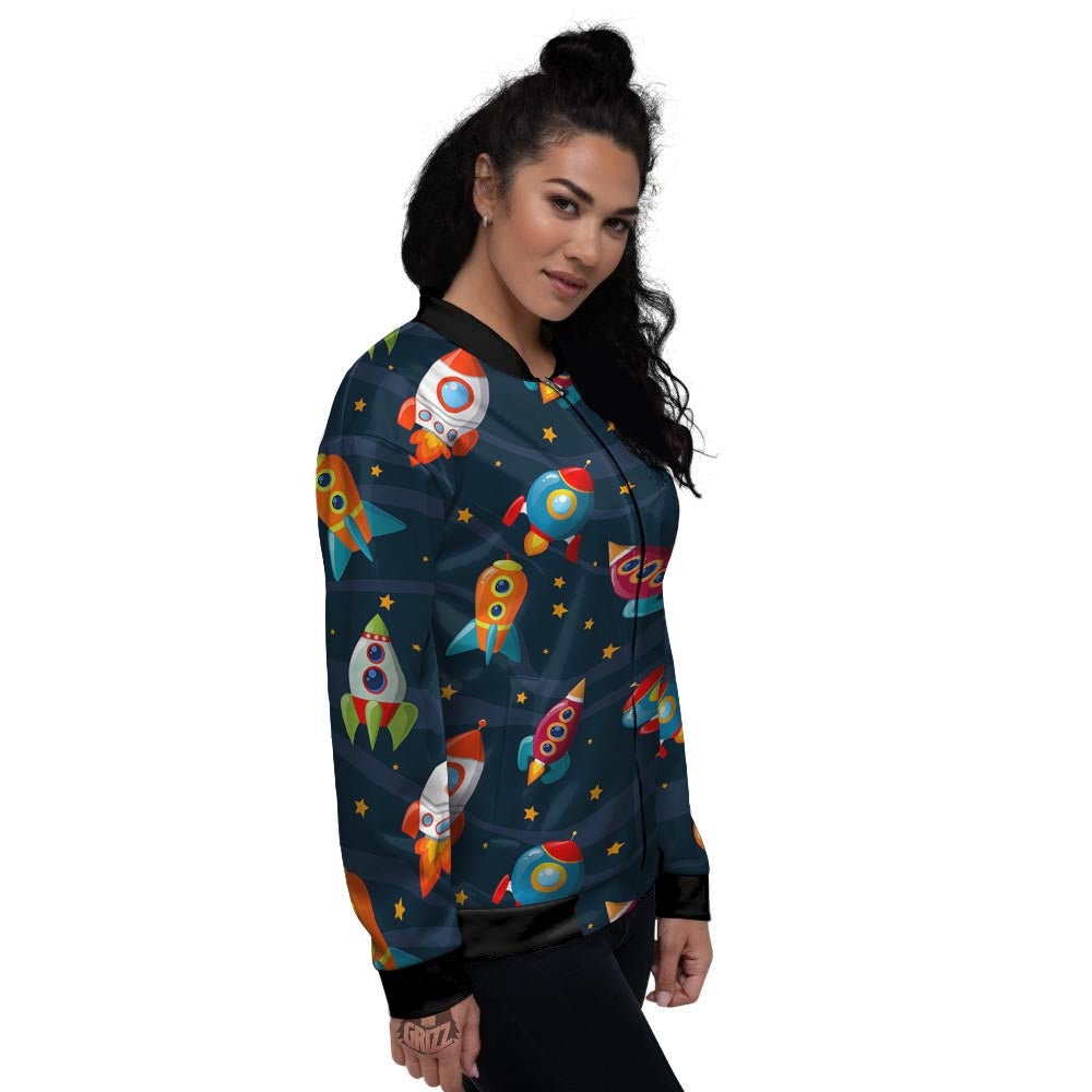 Rockets Space Print Pattern Women's Bomber Jacket-grizzshop