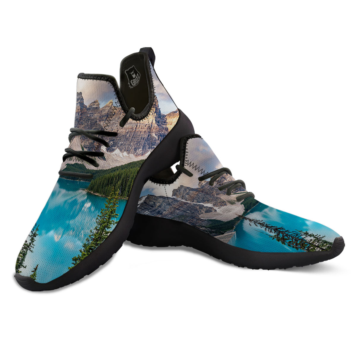 Rocky Mountain Print Black Athletic Shoes-grizzshop