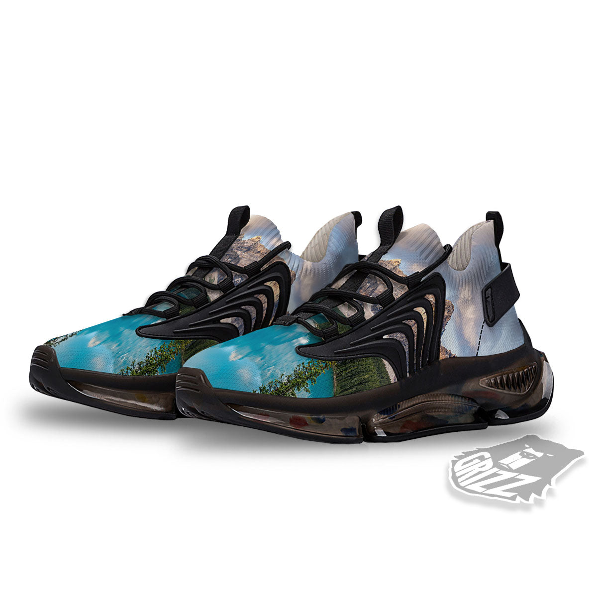 Rocky Mountain Print Black Gym Shoes-grizzshop