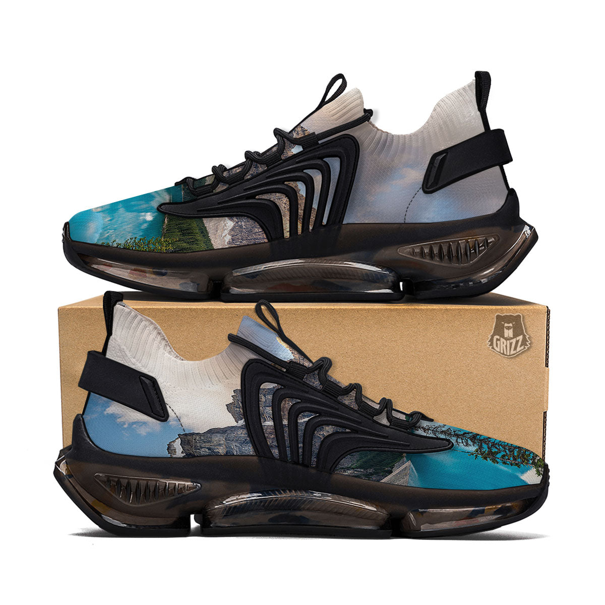 Rocky Mountain Print Black Gym Shoes-grizzshop