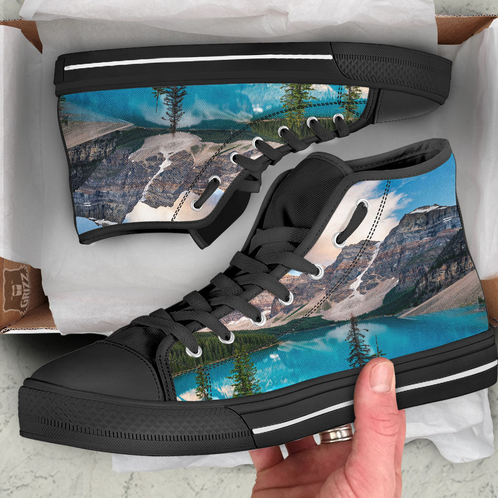 Rocky Mountain Print Black High Top Shoes-grizzshop
