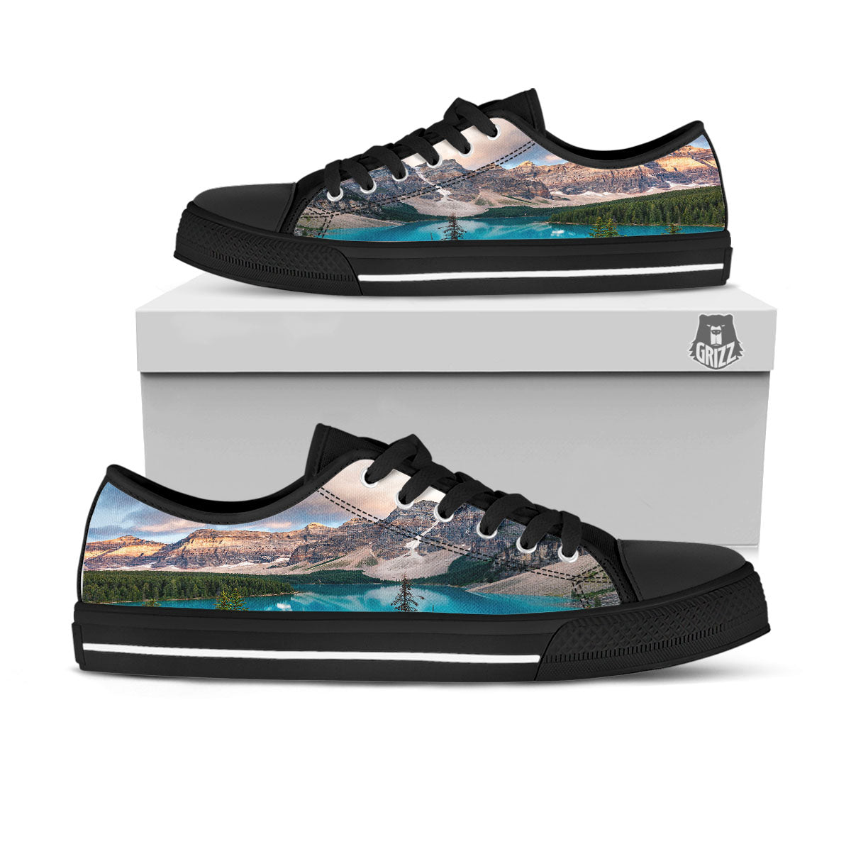 Rocky Mountain Print Black Low Top Shoes-grizzshop