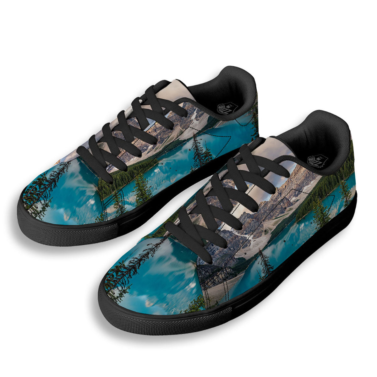 Rocky Mountain Print Black Low Top Sneakers-grizzshop