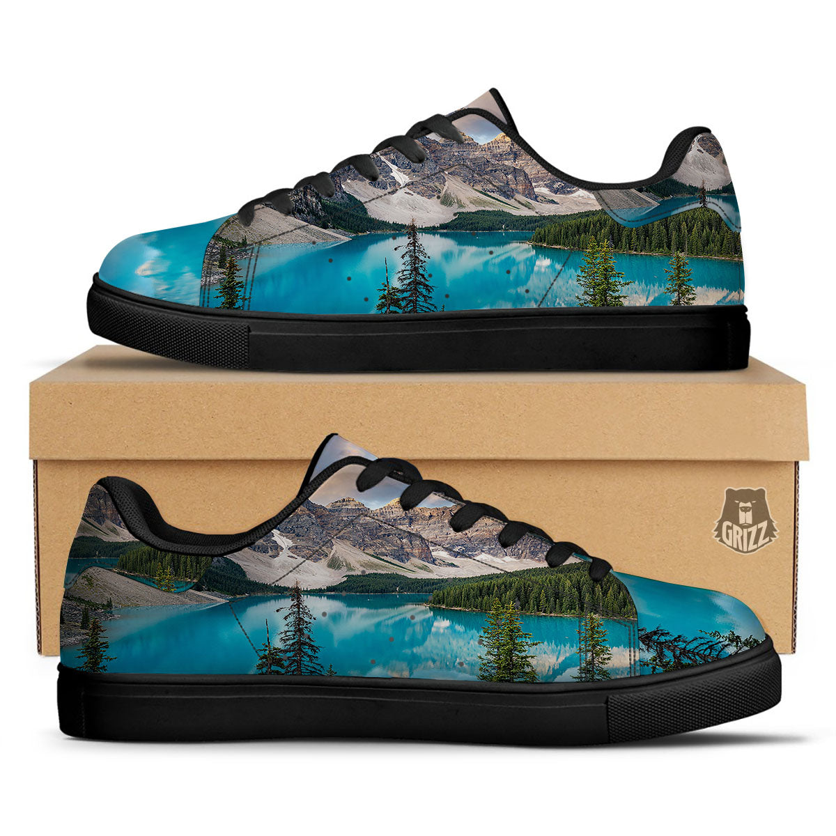Rocky Mountain Print Black Low Top Sneakers-grizzshop