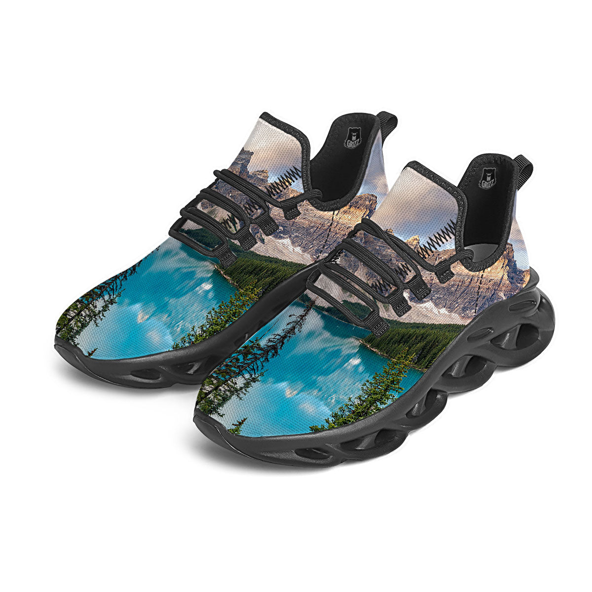 Rocky Mountain Print Black Running Shoes-grizzshop
