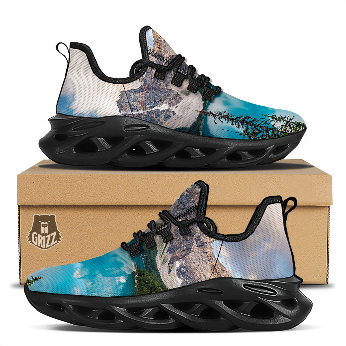 Rocky Mountain Print Black Running Shoes-grizzshop