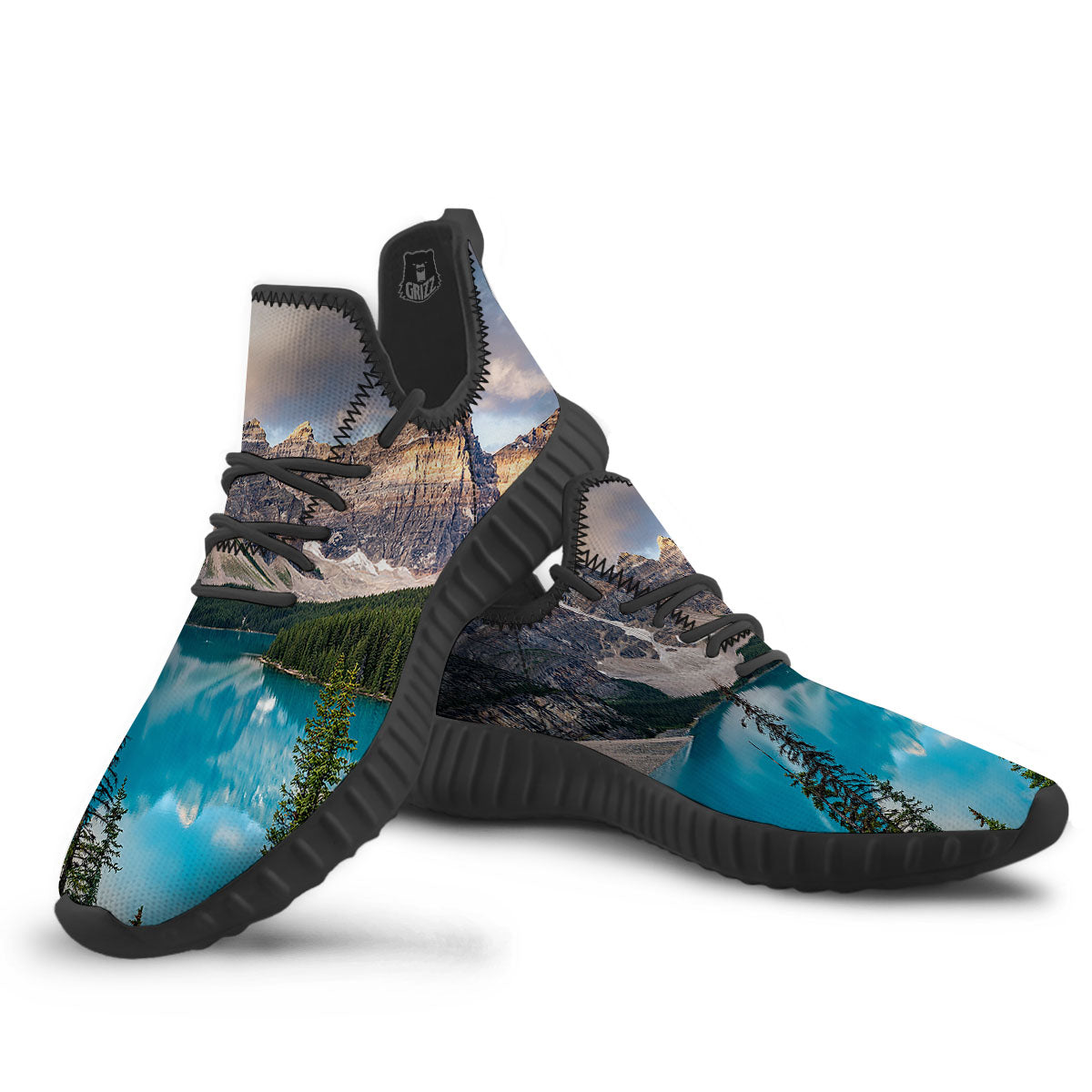 Rocky Mountain Print Black Walking Shoes-grizzshop