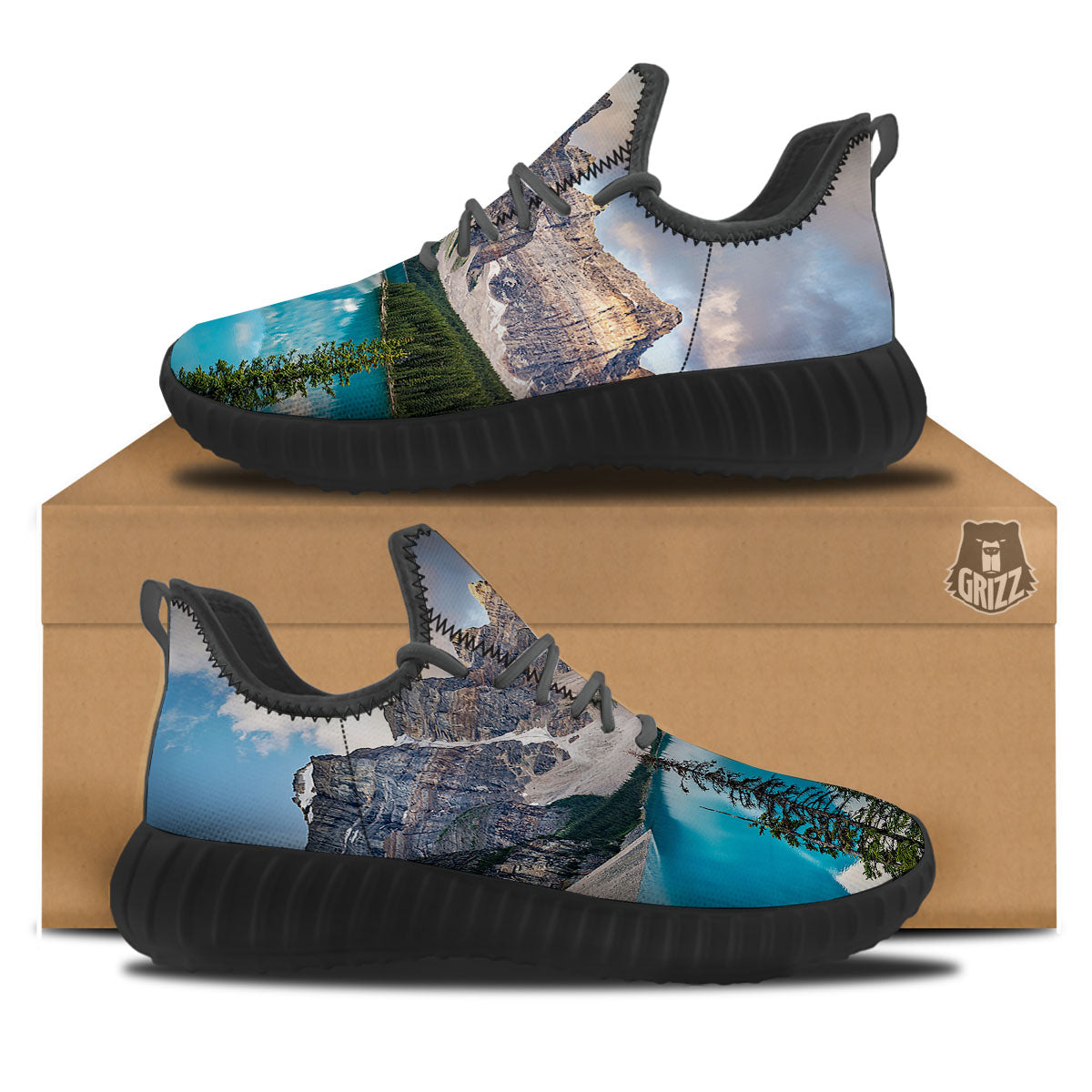 Rocky Mountain Print Black Walking Shoes-grizzshop