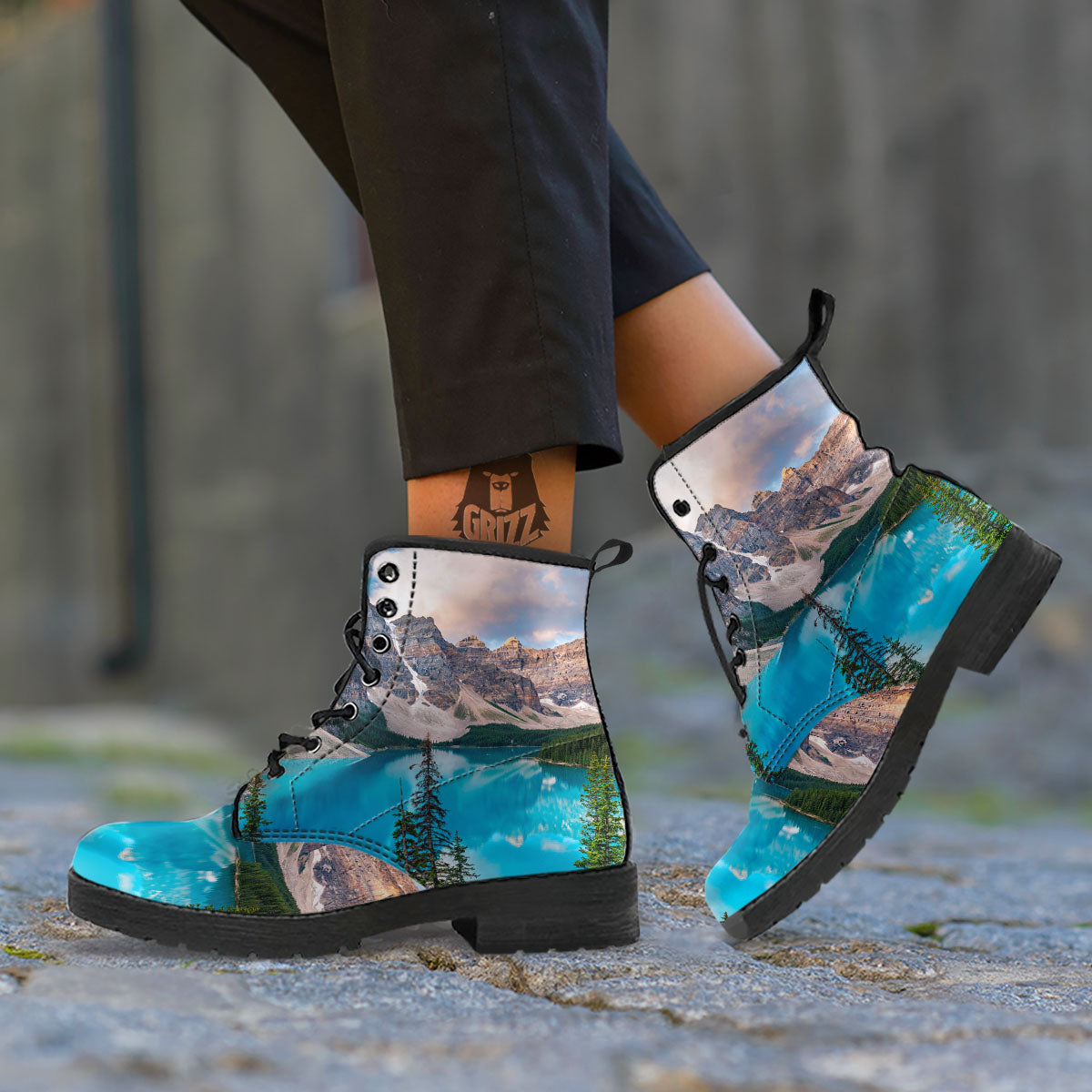Rocky Mountain Print Leather Boots-grizzshop