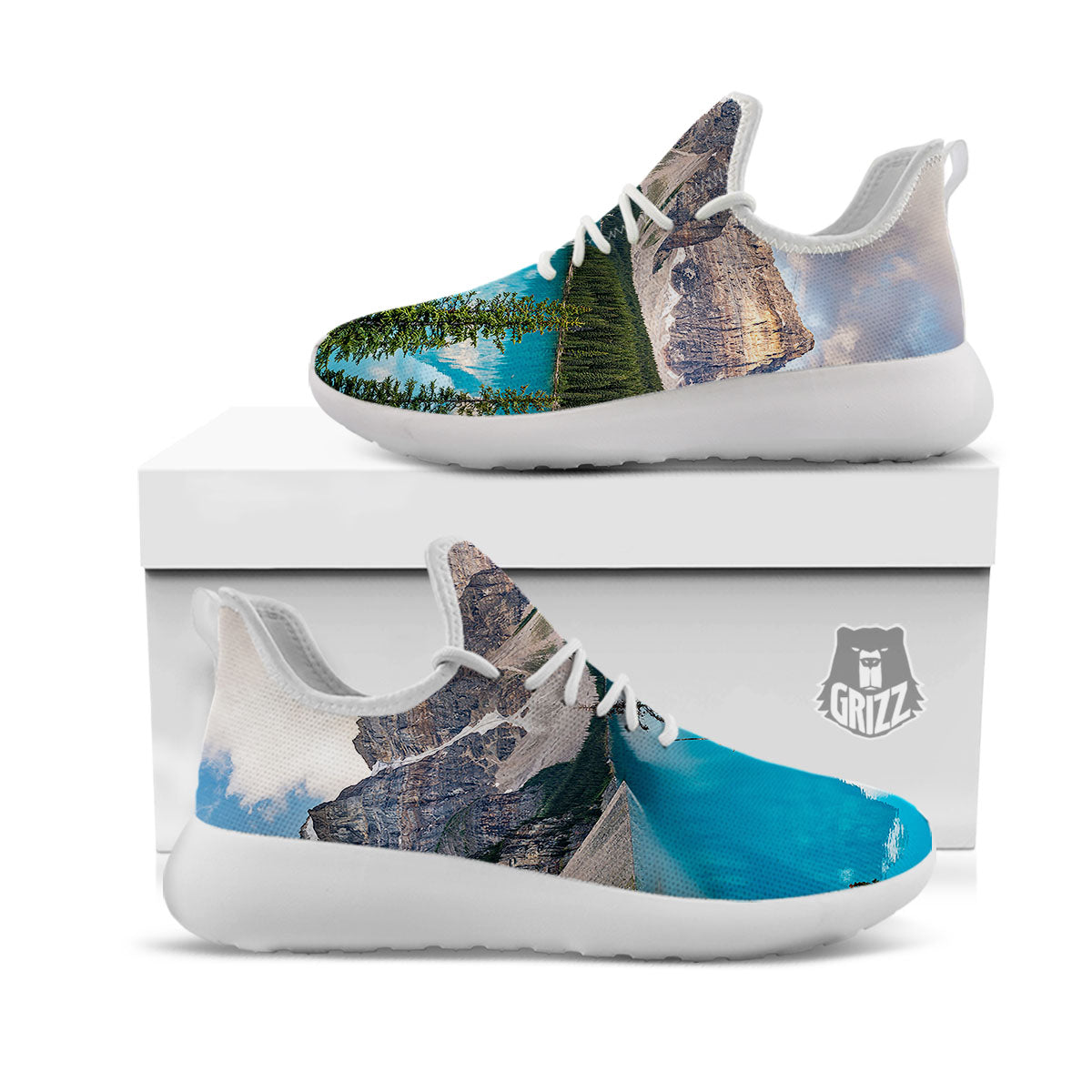 Rocky Mountain Print White Athletic Shoes-grizzshop