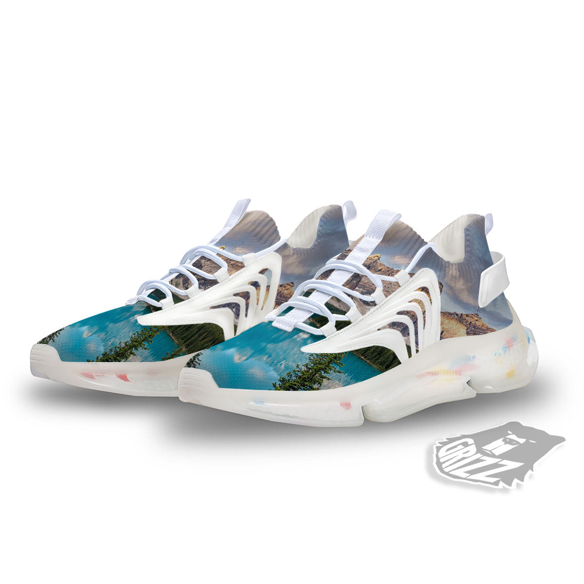 Rocky Mountain Print White Gym Shoes-grizzshop