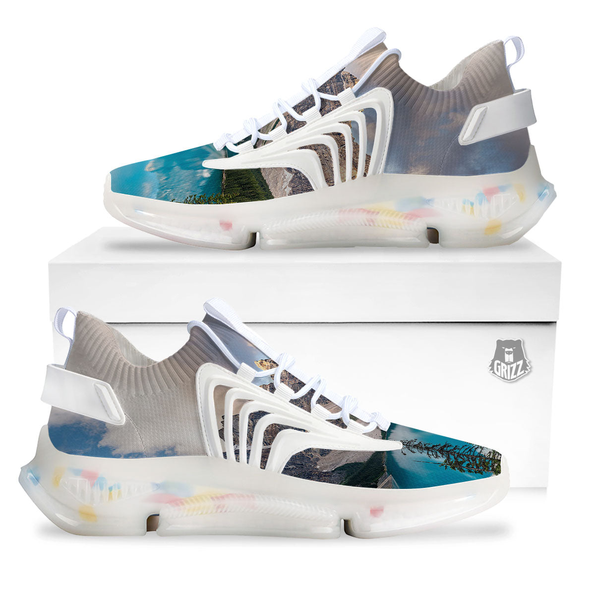 Rocky Mountain Print White Gym Shoes-grizzshop