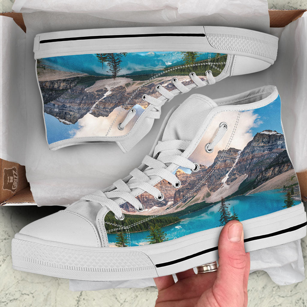 Rocky Mountain Print White High Top Shoes-grizzshop
