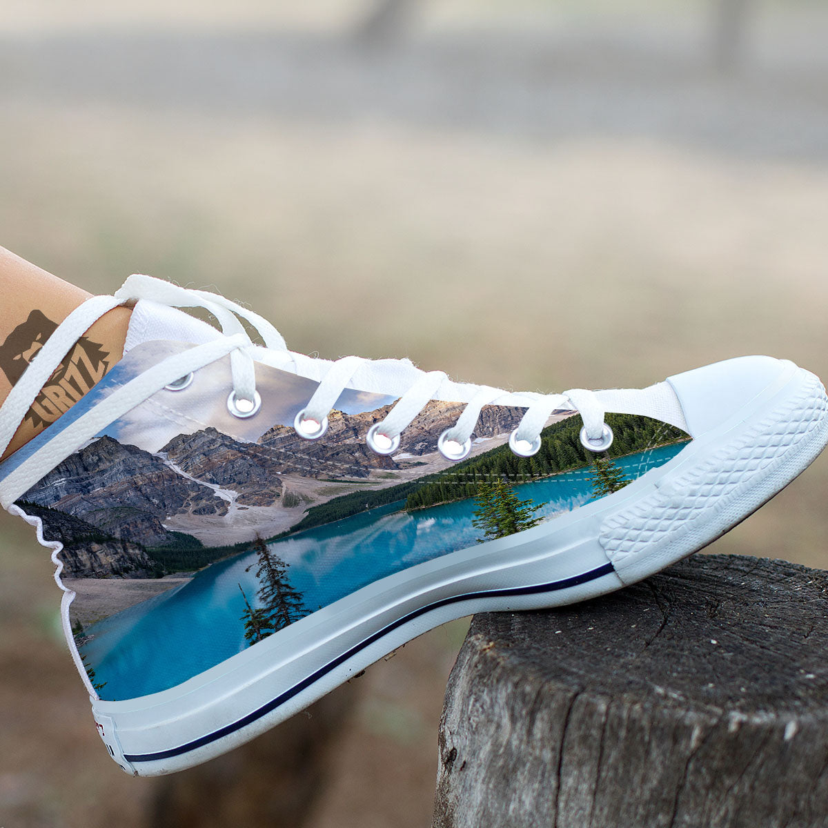 Rocky Mountain Print White High Top Shoes-grizzshop