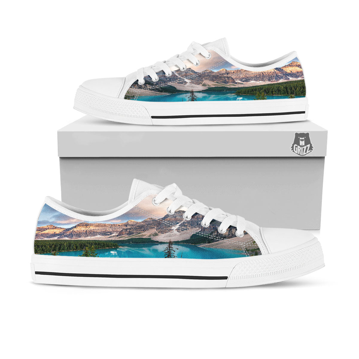 Rocky Mountain Print White Low Top Shoes-grizzshop