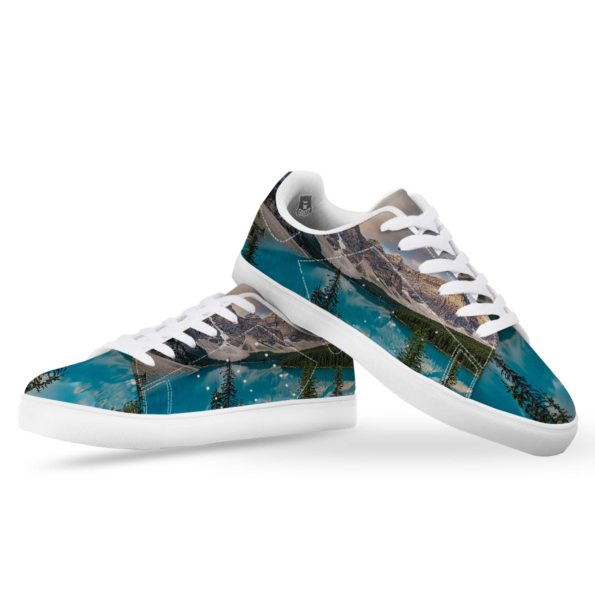 Rocky Mountain Print White Low Top Sneakers-grizzshop