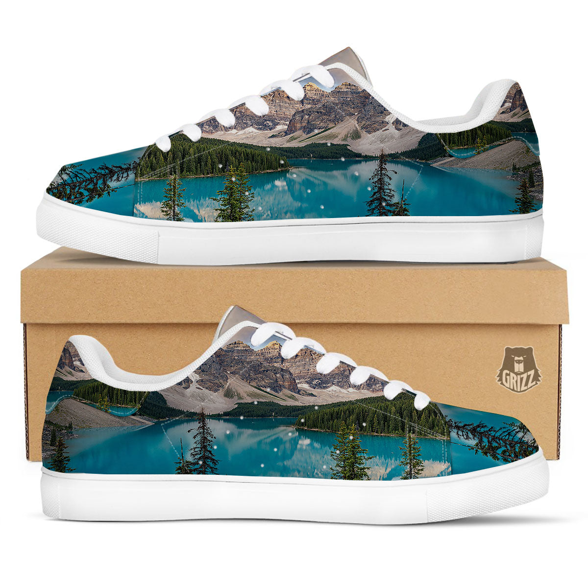 Rocky Mountain Print White Low Top Sneakers-grizzshop
