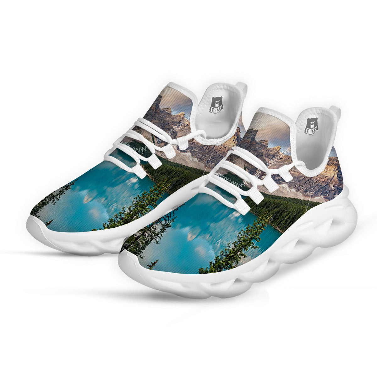 Rocky Mountain Print White Running Shoes-grizzshop