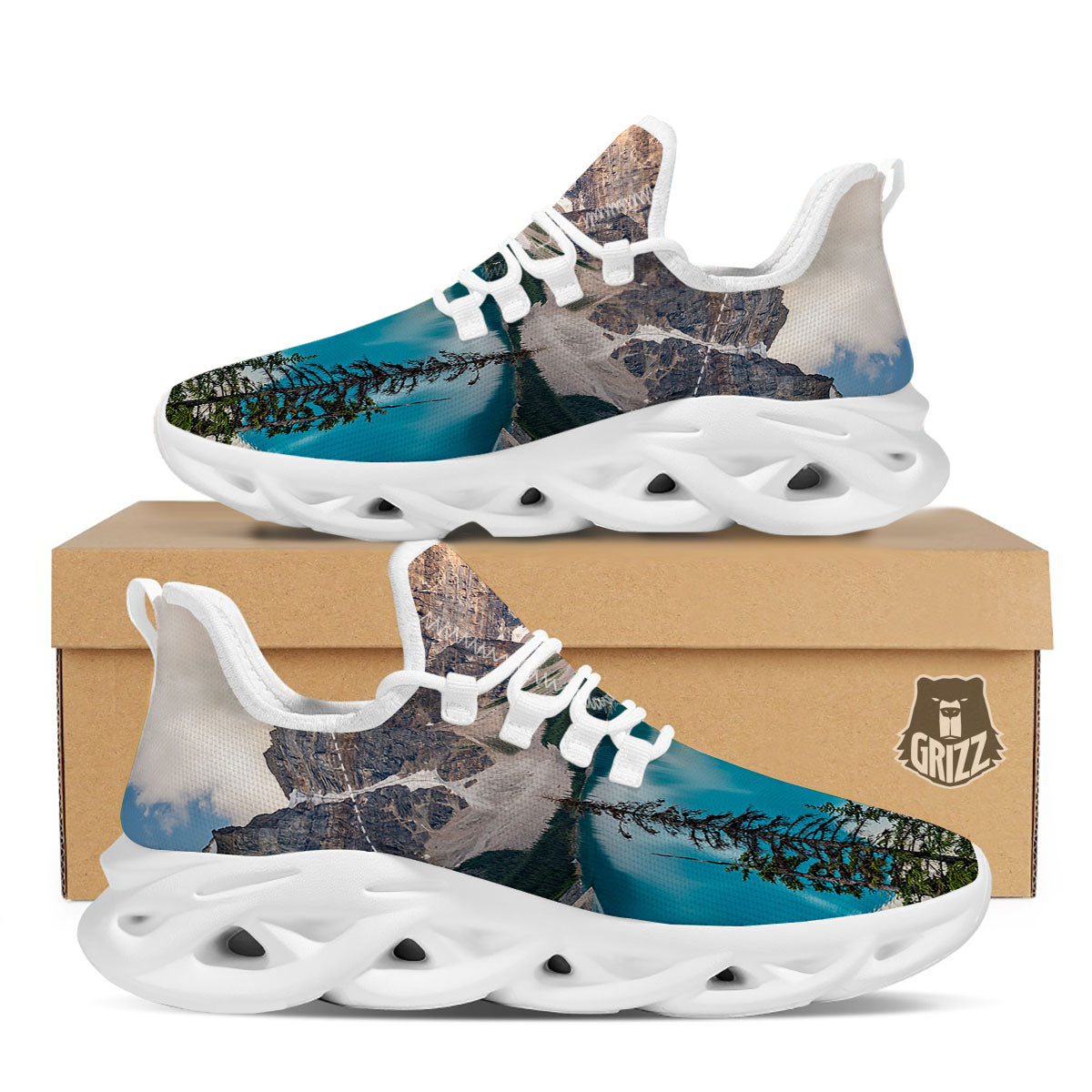 Rocky Mountain Print White Running Shoes-grizzshop