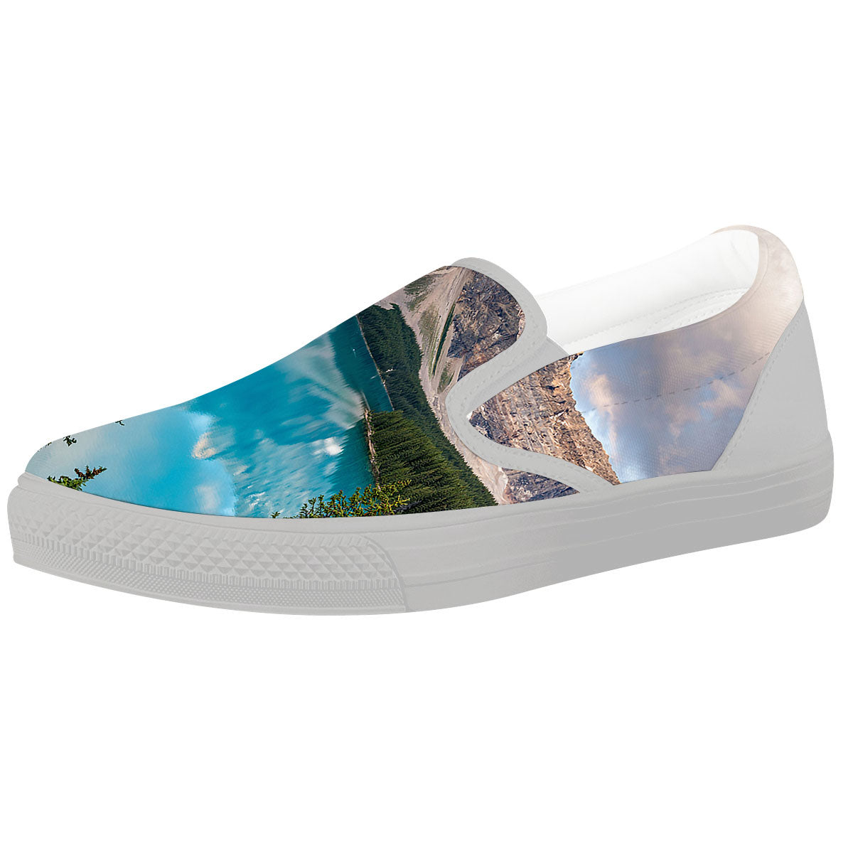 Rocky Mountain Print White Slip On Shoes-grizzshop