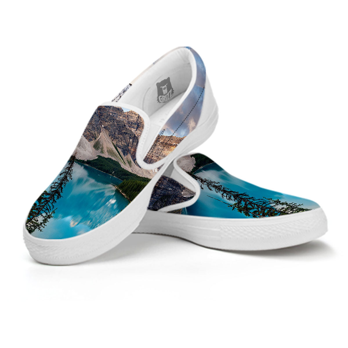 Rocky Mountain Print White Slip On Shoes-grizzshop