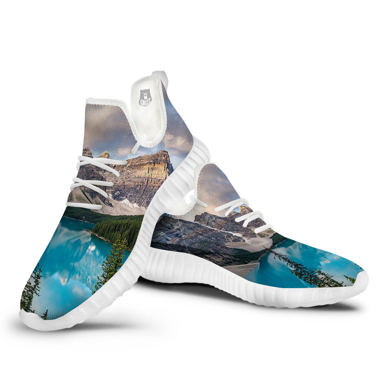 Rocky Mountain Print White Walking Shoes-grizzshop
