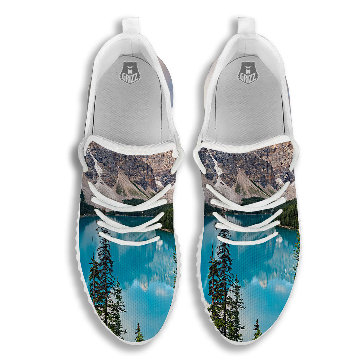 Rocky Mountain Print White Walking Shoes-grizzshop