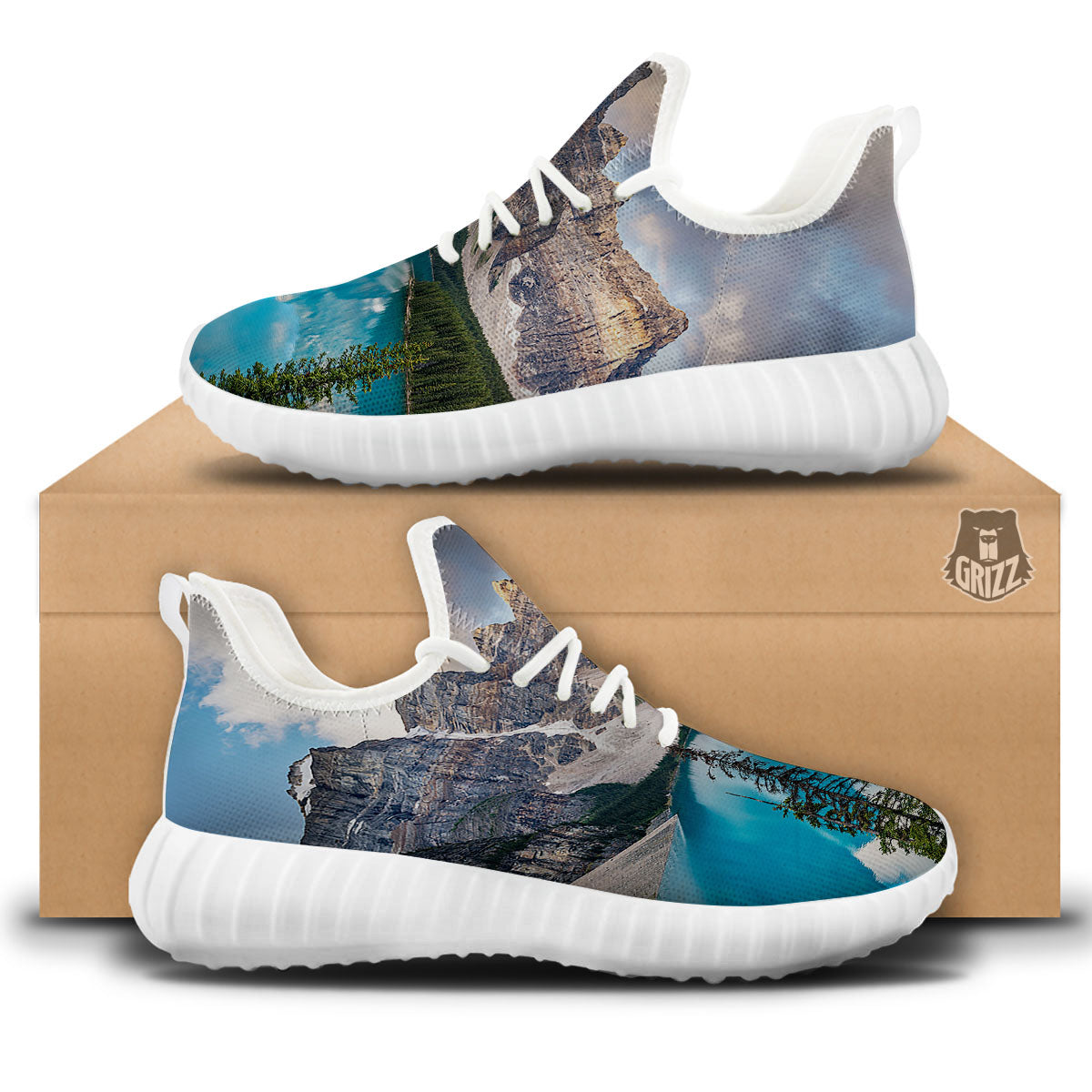 Rocky Mountain Print White Walking Shoes-grizzshop
