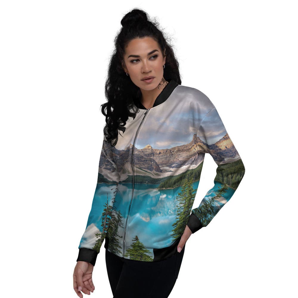 Rocky Mountain Print Women's Bomber Jacket-grizzshop