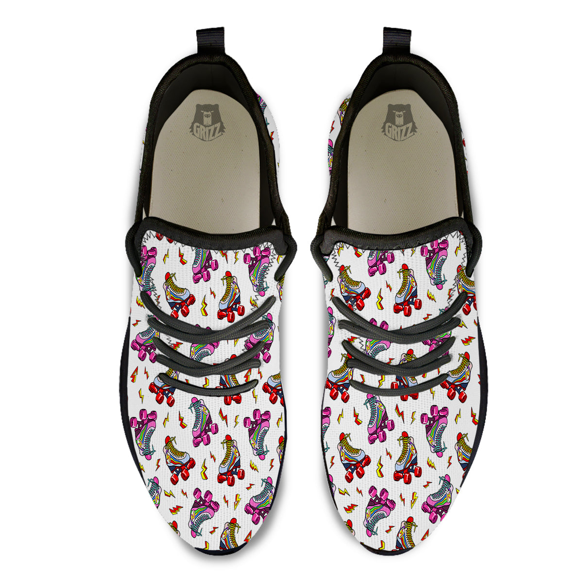 Roller Skates Lightning Print Pattern Black Athletic Shoes-grizzshop