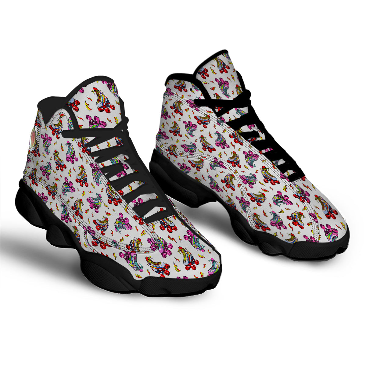 Roller Skates Lightning Print Pattern Black Basketball Shoes-grizzshop