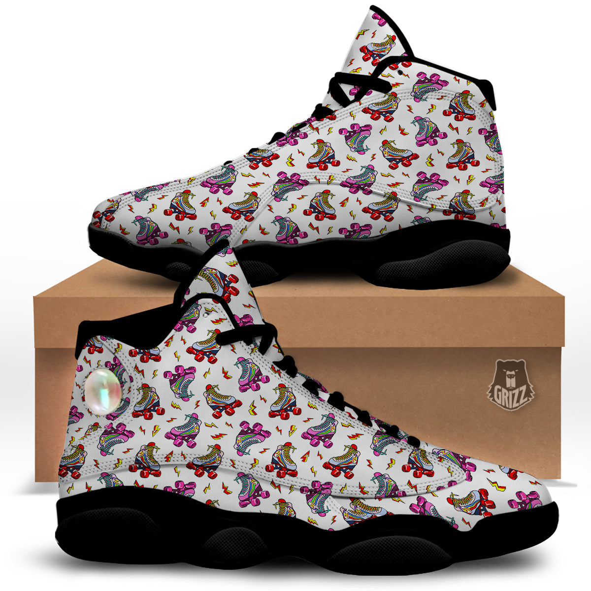 Roller Skates Lightning Print Pattern Black Basketball Shoes-grizzshop