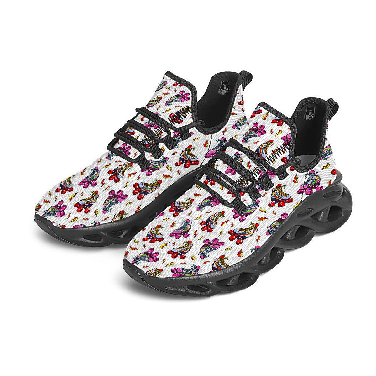 Roller Skates Lightning Print Pattern Black Running Shoes-grizzshop