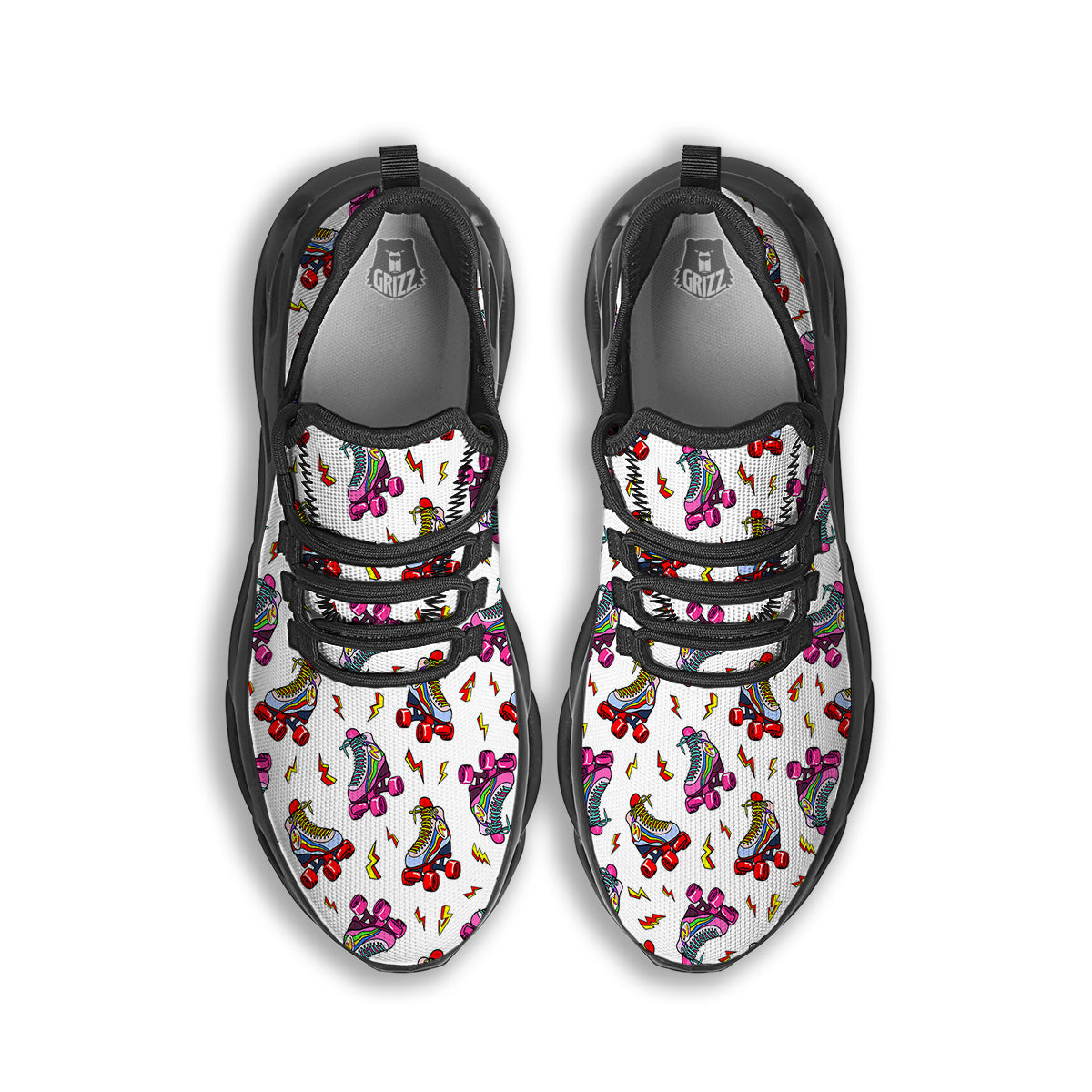 Roller Skates Lightning Print Pattern Black Running Shoes-grizzshop