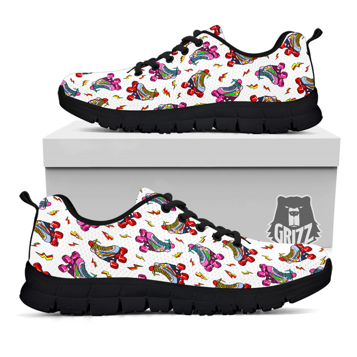 Roller Skates Lightning Print Pattern Black Sneaker-grizzshop