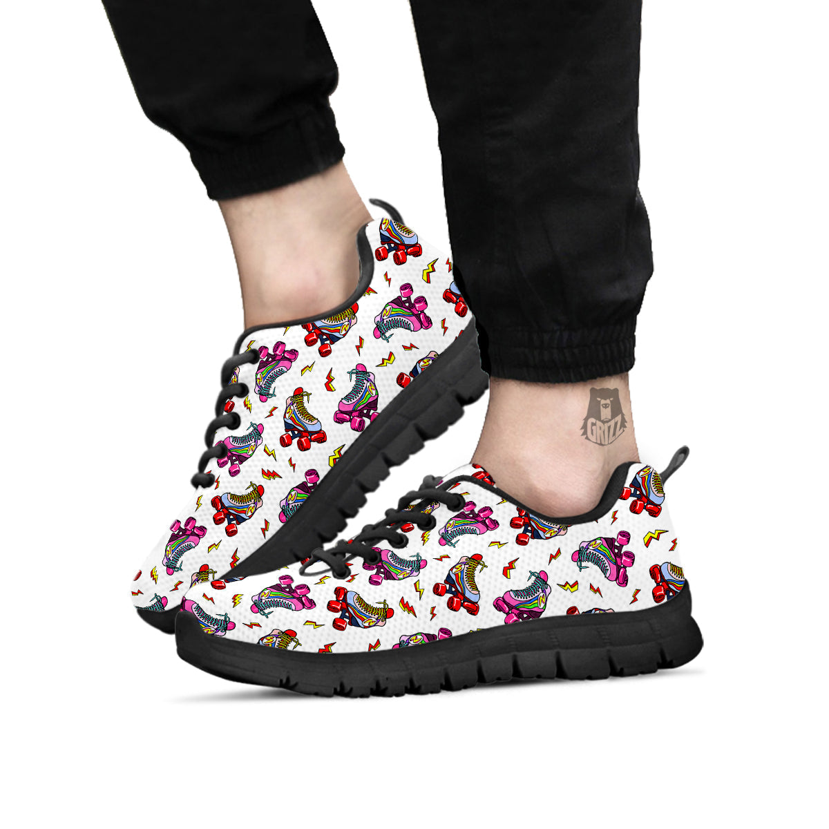 Roller Skates Lightning Print Pattern Black Sneaker-grizzshop