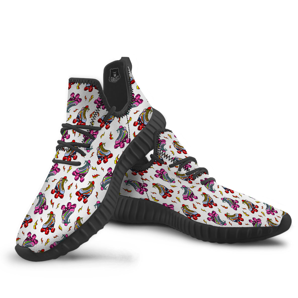Roller Skates Lightning Print Pattern Black Walking Shoes-grizzshop