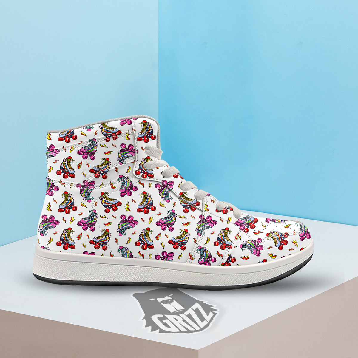 Roller Skates Lightning Print Pattern High Top Sneakers-grizzshop