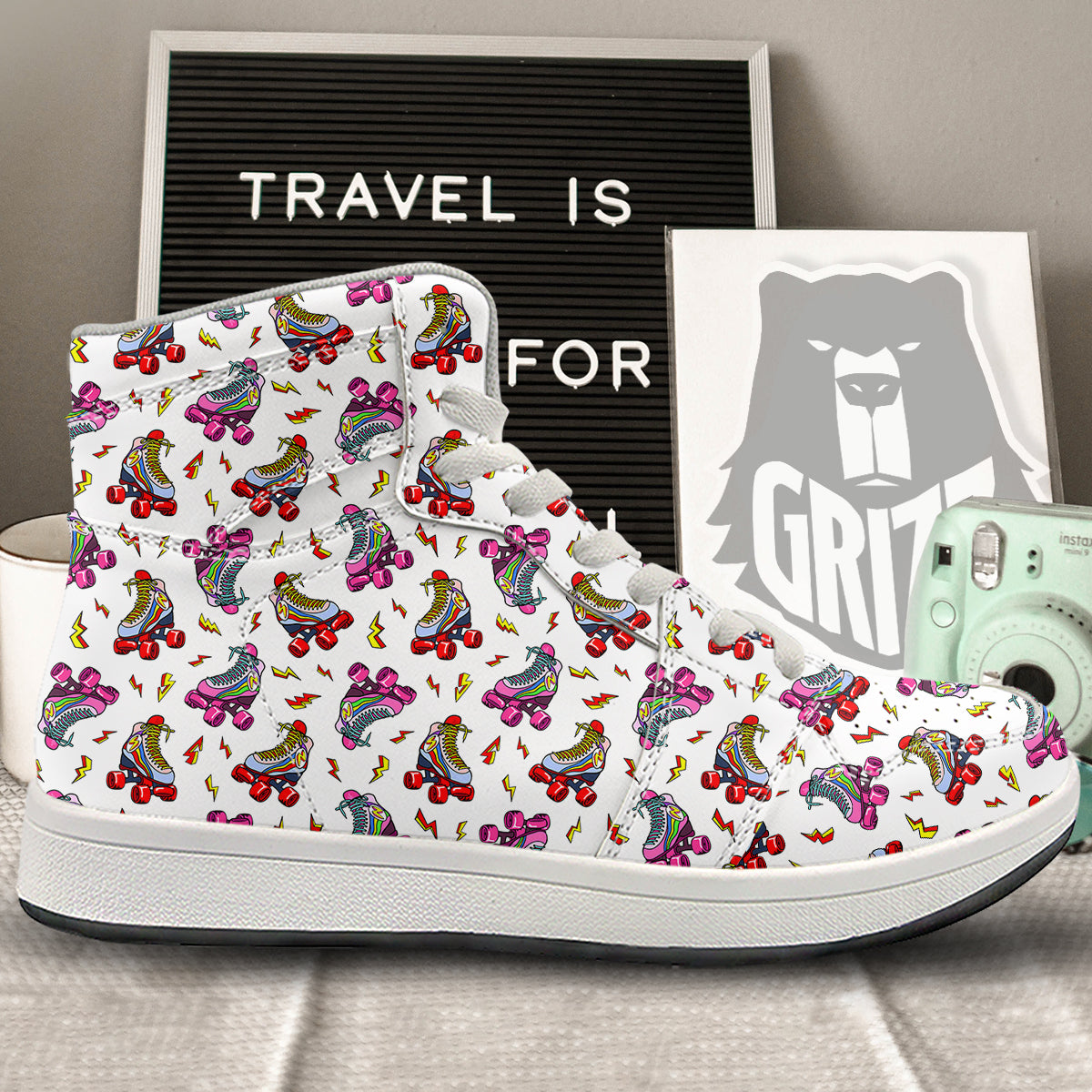 Roller Skates Lightning Print Pattern High Top Sneakers-grizzshop