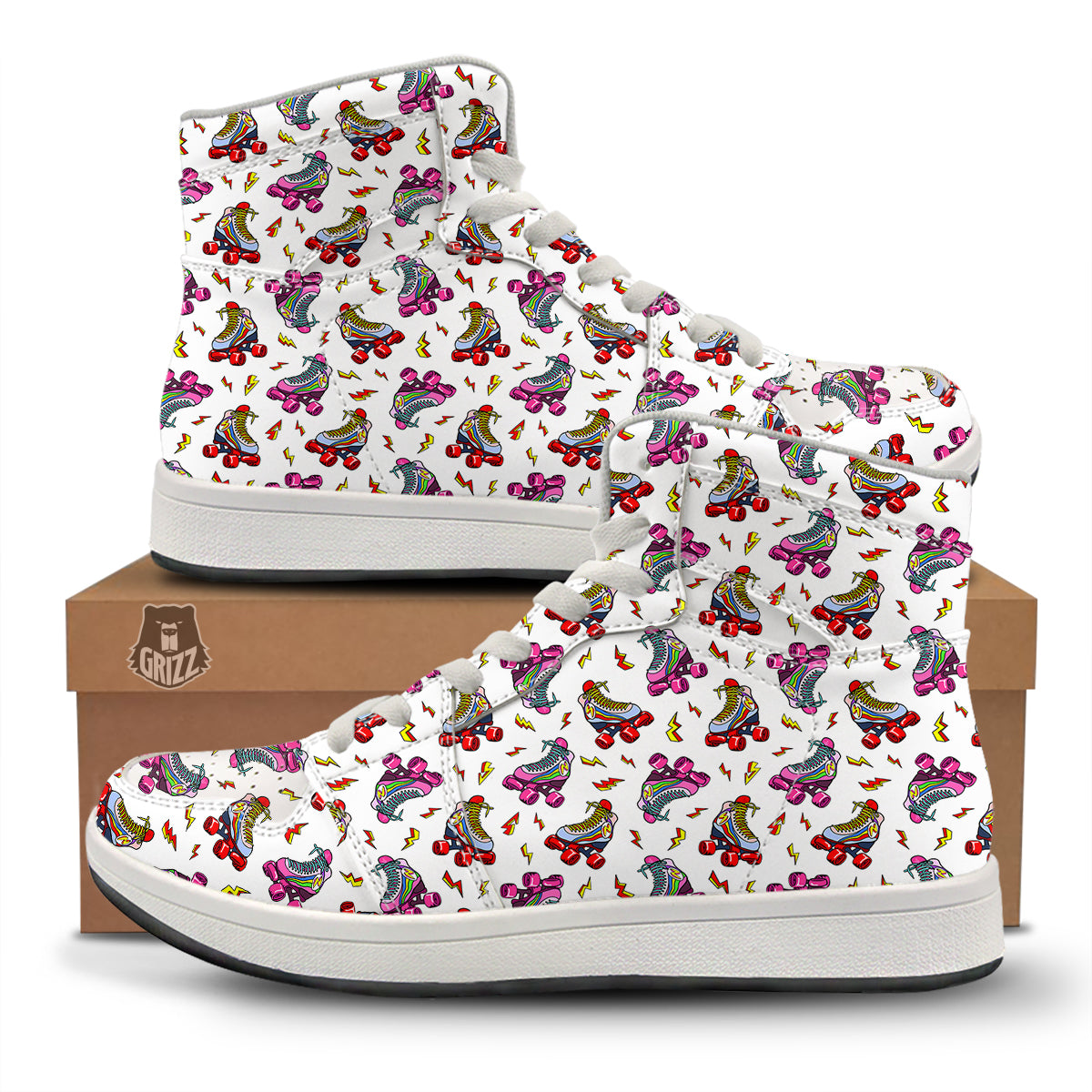 Roller Skates Lightning Print Pattern High Top Sneakers-grizzshop