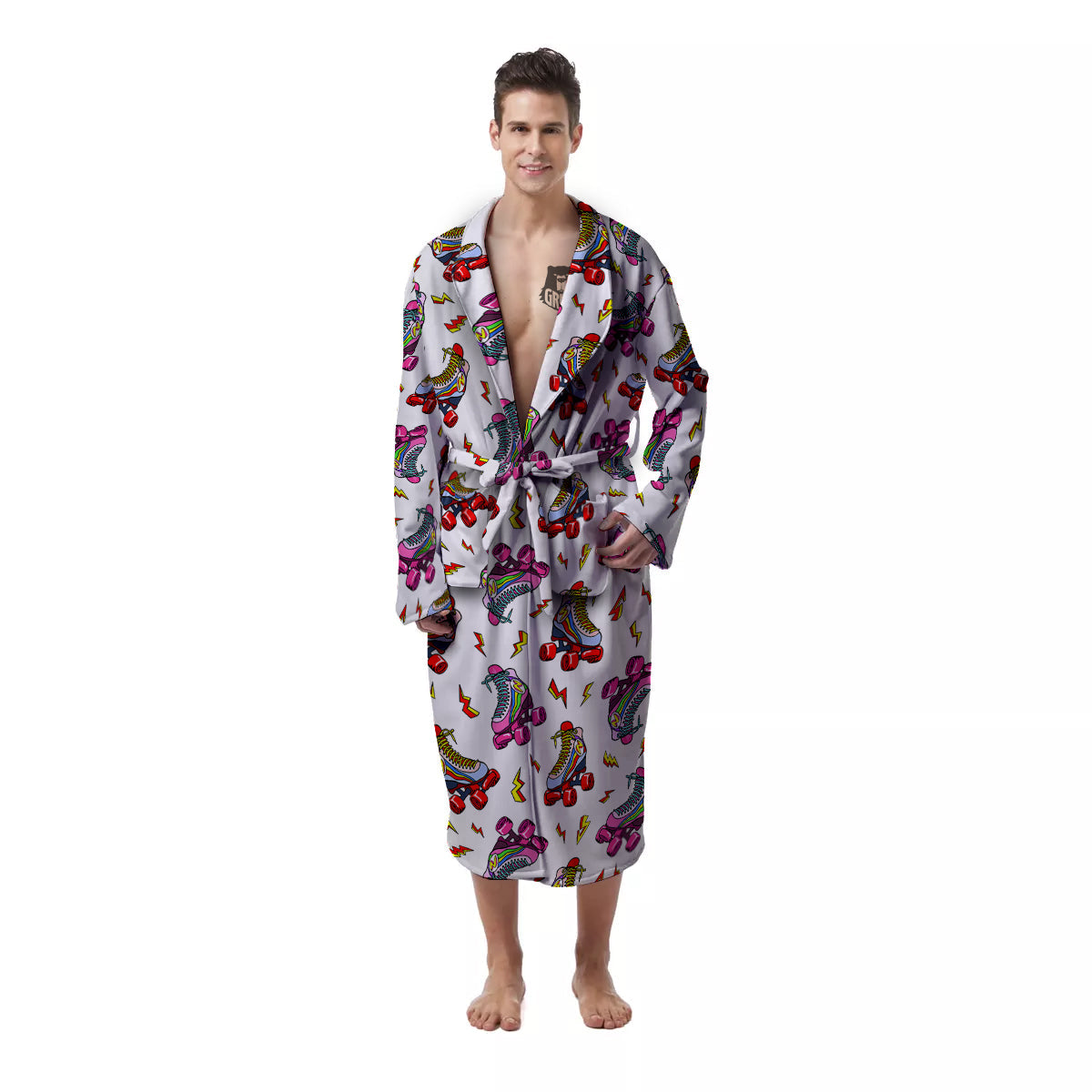 Roller Skates Lightning Print Pattern Men's Robe-grizzshop