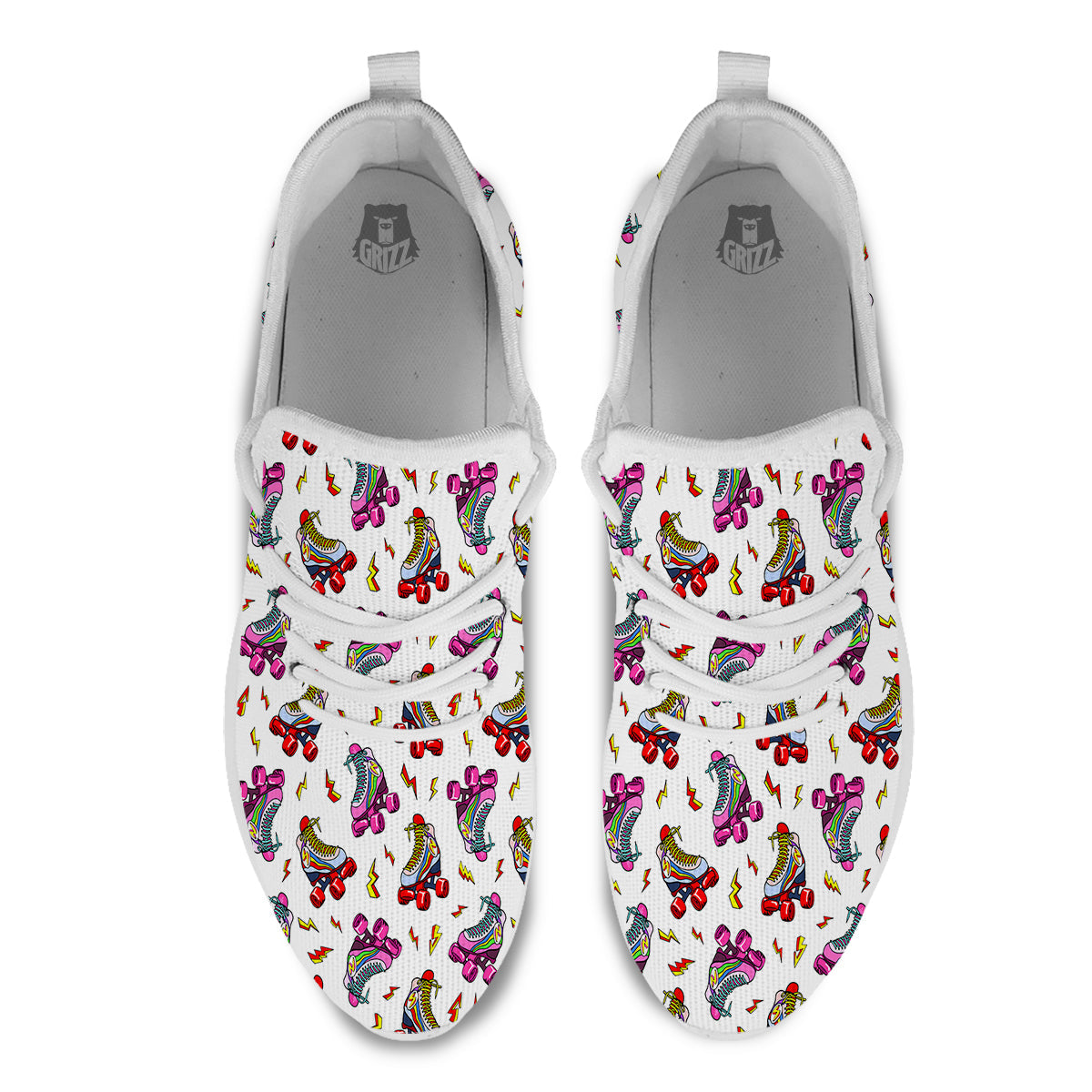 Roller Skates Lightning Print Pattern White Athletic Shoes-grizzshop
