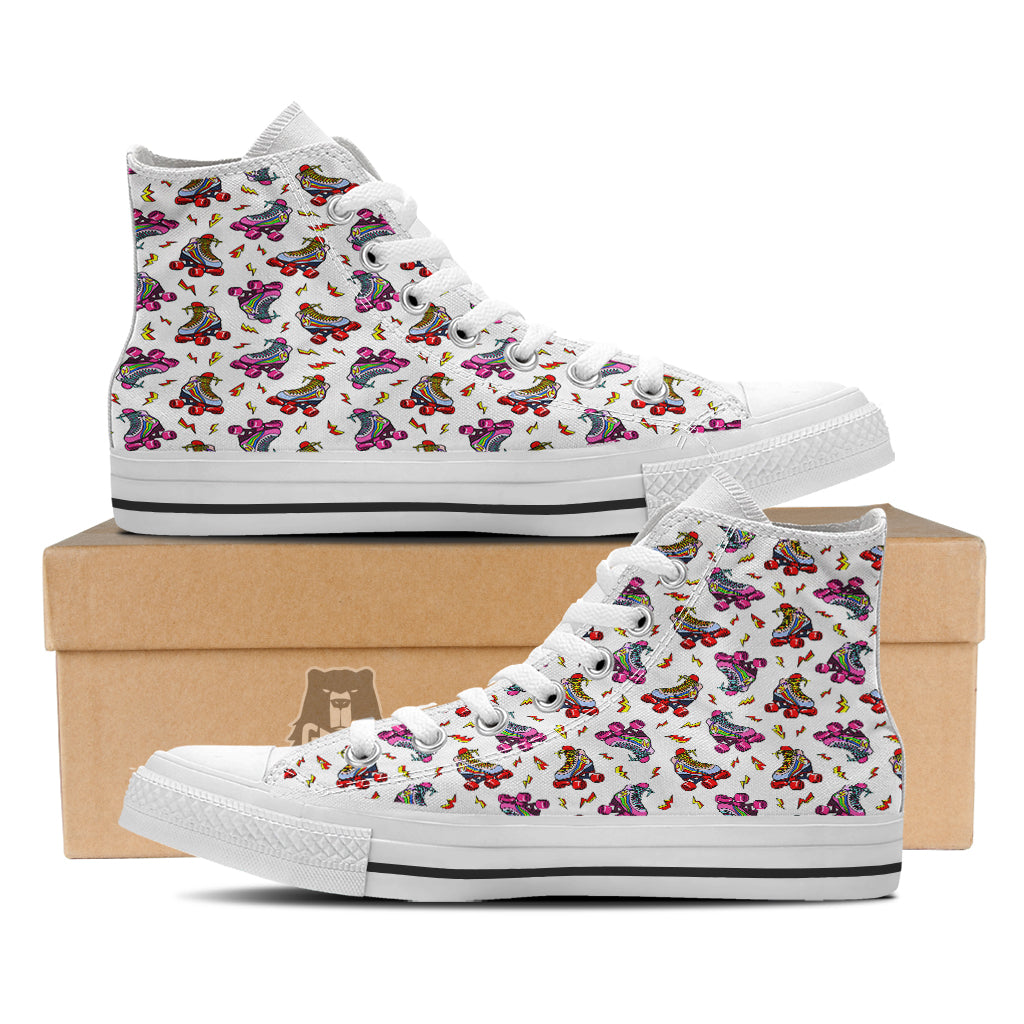 Roller Skates Lightning Print Pattern White High Top Shoes-grizzshop