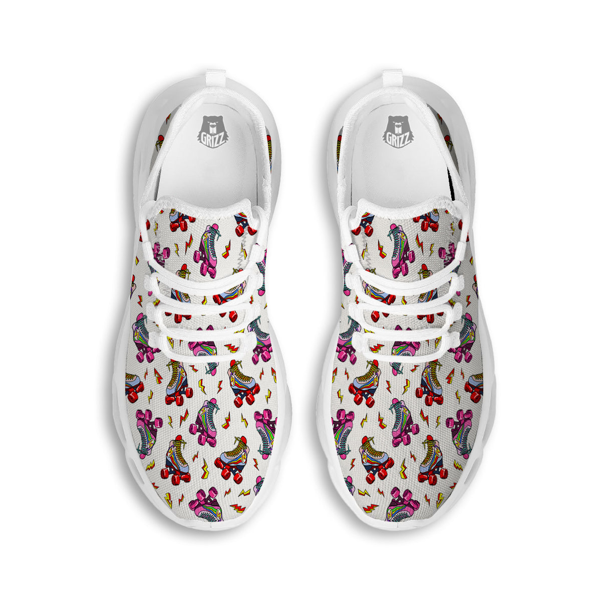 Roller Skates Lightning Print Pattern White Running Shoes-grizzshop