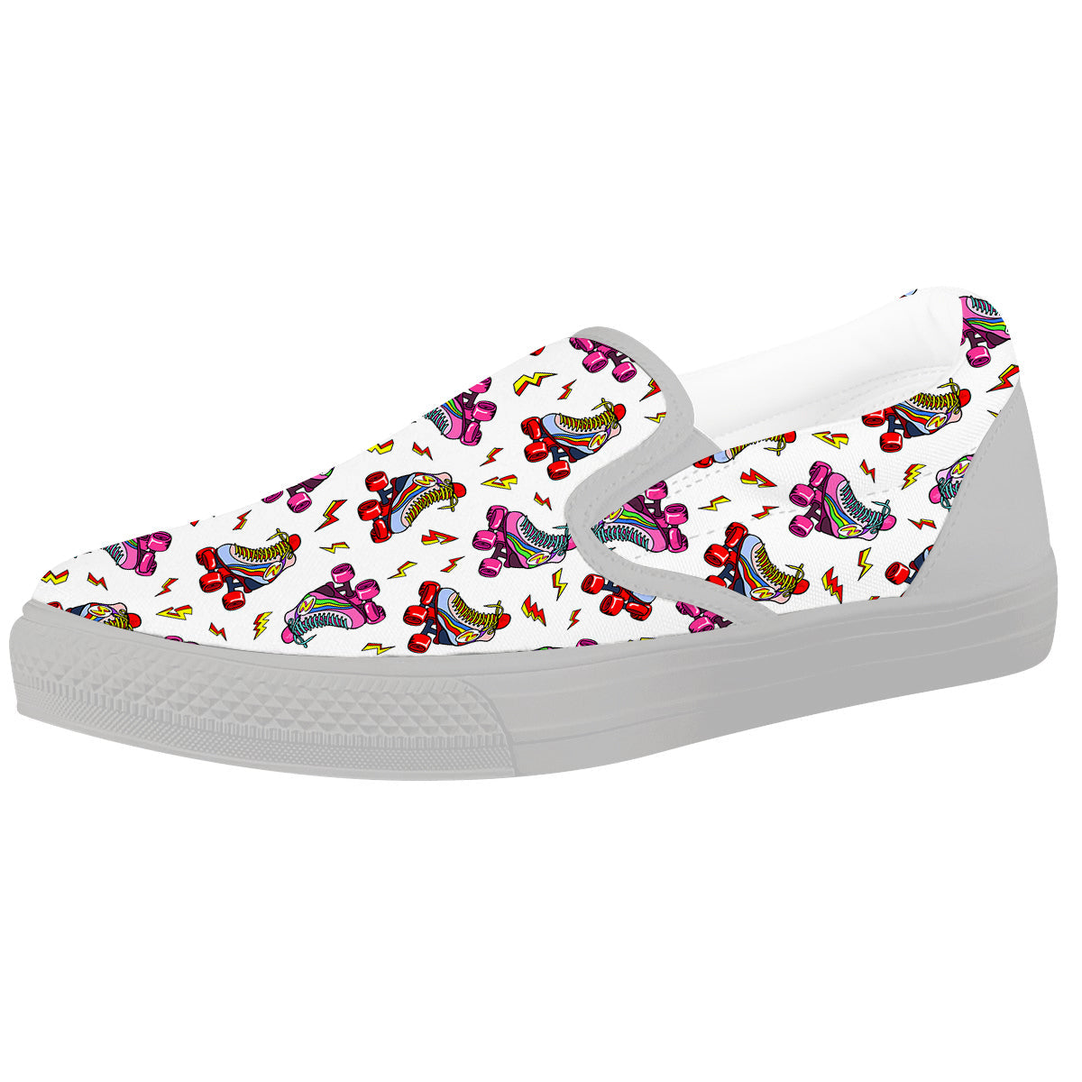 Roller Skates Lightning Print Pattern White Slip On Shoes-grizzshop