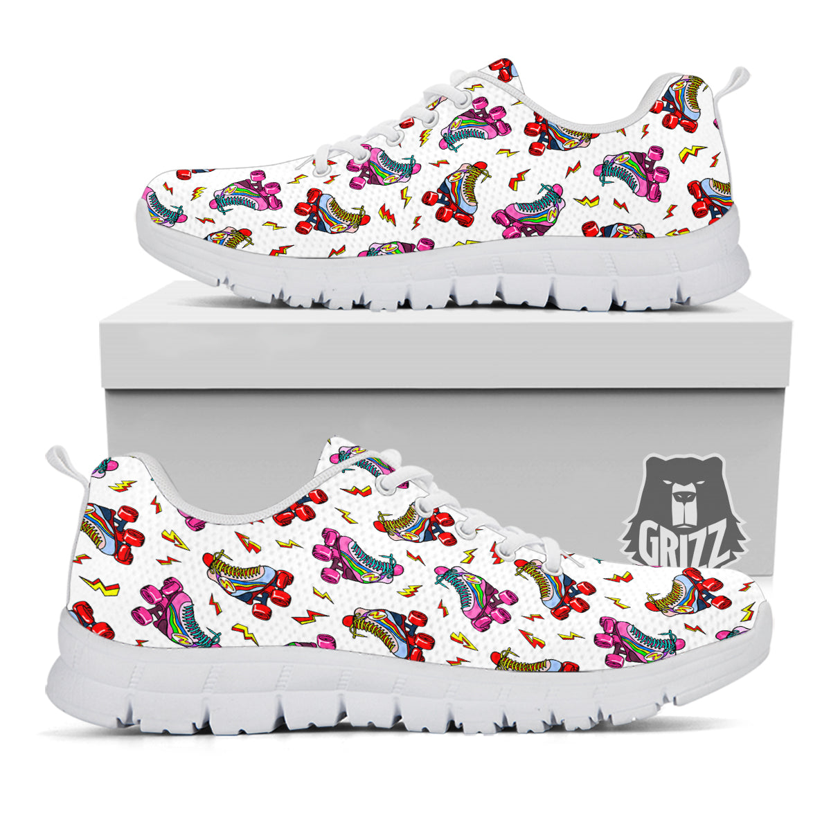 Roller Skates Lightning Print Pattern White Sneaker-grizzshop