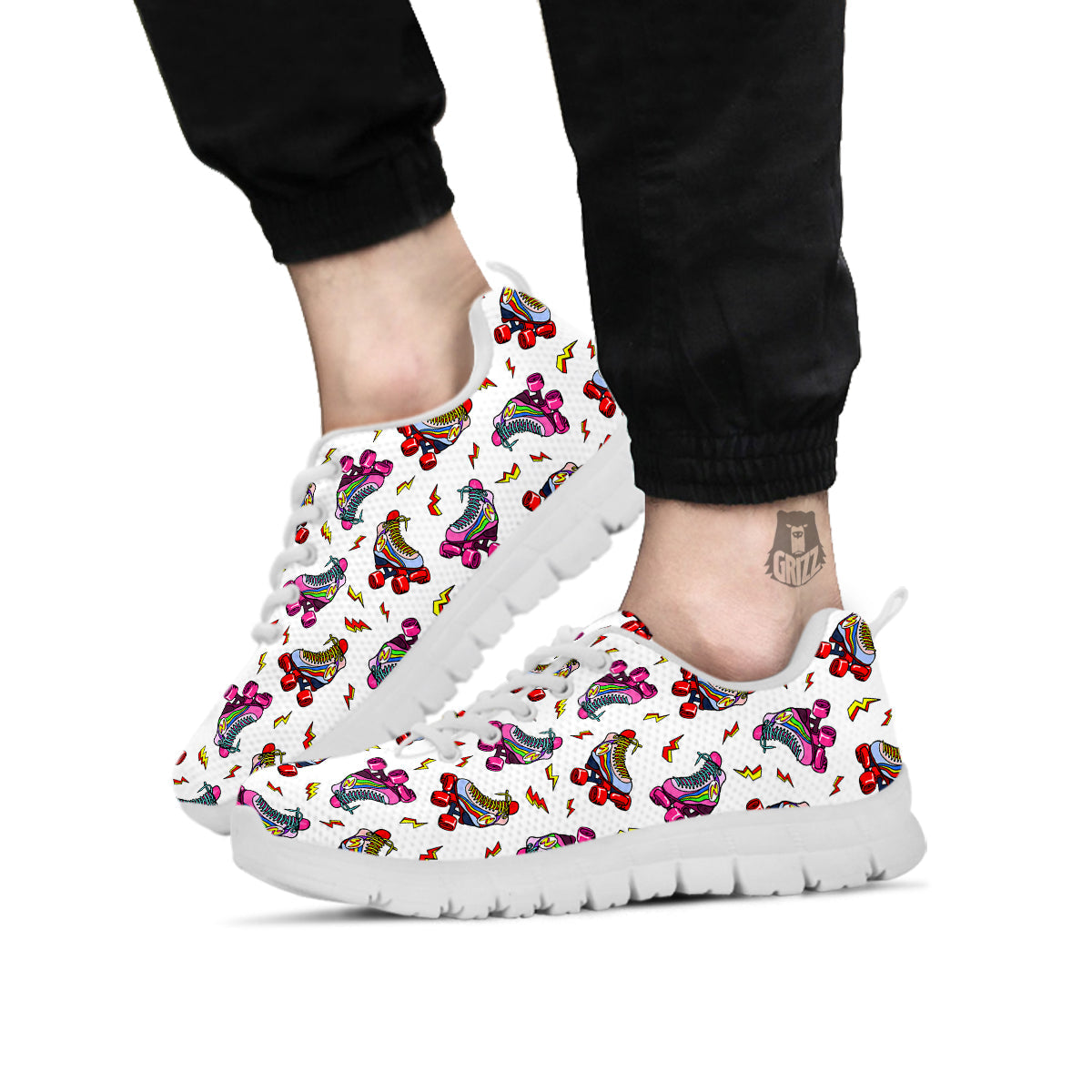Roller Skates Lightning Print Pattern White Sneaker-grizzshop